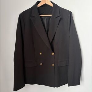 Vintage Classic Black Double-Buttoned Women's Blazer